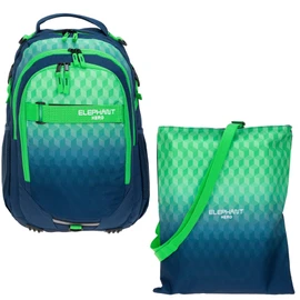Elephant 2-Piece Set School Backpack Hero Signature Backpack + Gym Bag Attach Bag, Cube Green Blue, School backpack