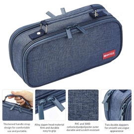 EULANT Pencil Case Teenager Girls, Large Pencil Case with 3 Compartments, Pencil Case Boys Case School Pencil Case for School and Office, Blue