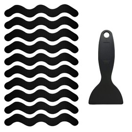Kettion Pegatinas para bañera,24 piezas de tiras adhesivas antideslizantes para baño, pegatinas de seguridad para ducha con textura de diamante con raspador para bañeras resbaladizas, escaleras(Negro)