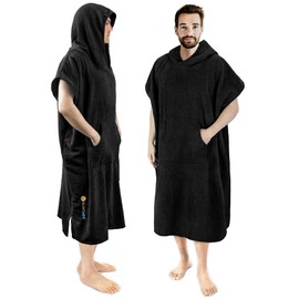 SUN CUBE - Poncho de Surf con Capucha | Traje de Neopreno de Microfibra de Secado rápido con Bolsillo para Surf, Hombres y Mujeres, Negro, Talla única