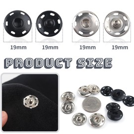 TOAOB 20 Sets Sewing Snaps Buttons Brass Snaps Fasteners Press Studs Snap Kit for Sewing Clothing 19mm Black and Silver