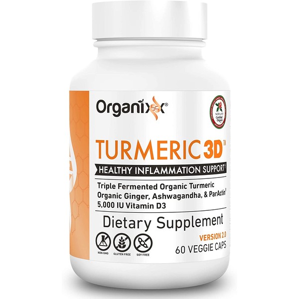 Organixx - Turmeric 3D - Natural Inflammatory Support - 60 Vegetarian Capsules - Powerful Immune Support, Maintain Healthy Joints, Fermented For Maximum Bioavailability