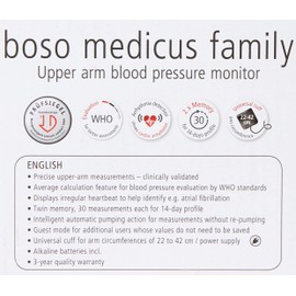 boso medicus family - partner blood pressure monitor with 2 memory spaces, large display and arrhythmia detection - incl. Universal cuff (22-42cm)