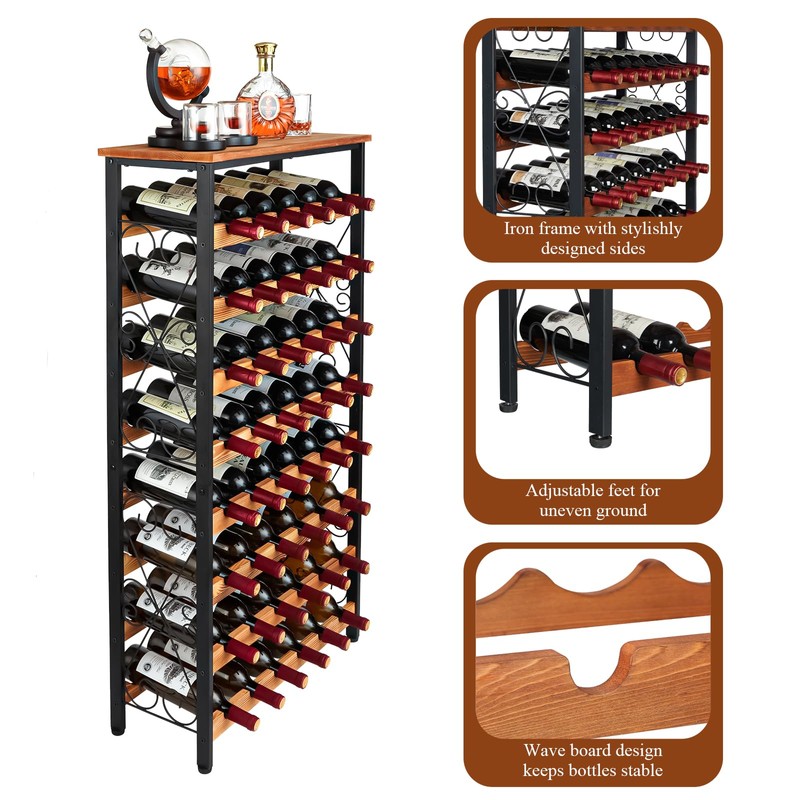Sonyabecca 48 Bottles Wine Rack Freestanding Floor with Wood Top,