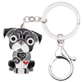 WEVENI Acrylic French Bulldog Keychain Pet Keyring Animal Jewelry For Women Girl Key Bag Car (Black)