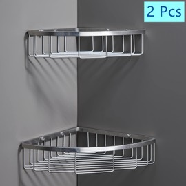 Segistan Bathroom Corner Shower Caddy Organizer, SUS304 Stainless Steel Heavy Duty Rust-Proof Bathroom Shelf Shampoo Holder, Wall Mounted Storage Rack for Bathroom Kitchen, 2 Packs Brushed Nickel