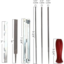 DOICAH Pack of 10 Chainsaws Sharpening Files Saw Chain Files Set 4.0/4.8/5.5 mm, Saw Chain File Set Includes Round File Sharpening Guides Depth Gauge Flat with Fabric Bag
