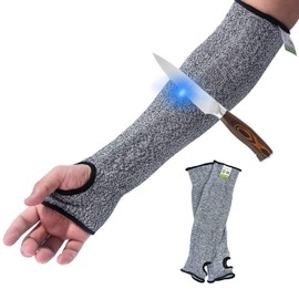 Cut Resistant Sleeves 16.1-Inch Large Knit Arm Protectors, Safety No Slash Gardening and Working Sleeves with Thumb Slot, Level 5 PPE Gloves for Men Women, Anti-UV Irritation Scrape Scratches, 1 Pair
