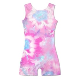 uideazone Tie Dye Leotards for Girls Gymnastics Ballet Dance Bodysuits Pink Unitard With Shorts Kids One Piece Sleeveless Outfits Size 7 8
