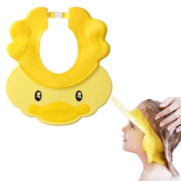 Gorra de champú para niños, gorra de silicona ajustable para baby shower, sombrero de baño, protege los ojos y las orejas de los niños, gorro de baño de seguridad para bebés de 6 meses en adelante (amarillo)