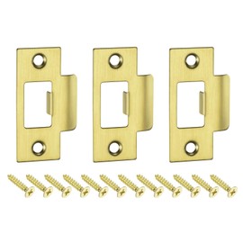 uxcell 3Pcs Door Strike Plate, 70mm x 40.3mm Stainless Steel Latch Deadbolt Replacement Lock Strike Plate for Door Frame Door Jamb Reinforcement, Gold