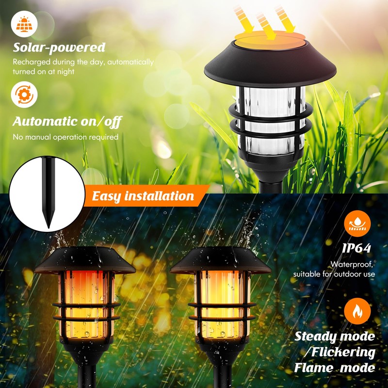 ZOOHAR Solar Outdoor Lights,Extra-Tall Solar Torches with Flickering Flame 2-Pack