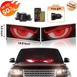 Nfutreon Eyes For Car windshield, Devil eyes For Vehicle: Programmable, Bluetooth APP Control, Pre-made Animations & Customizable Text LED Sign for car:_1PCS (14.6''*3.6'')
