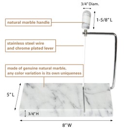 Creative Home Marble Cheese Slicer – 8" x 5" Heavy Duty Marble Board with Wire Cutter, Durable Cheese Slicer for Block Cheese, Butter, Includes Extra Replacement Wire
