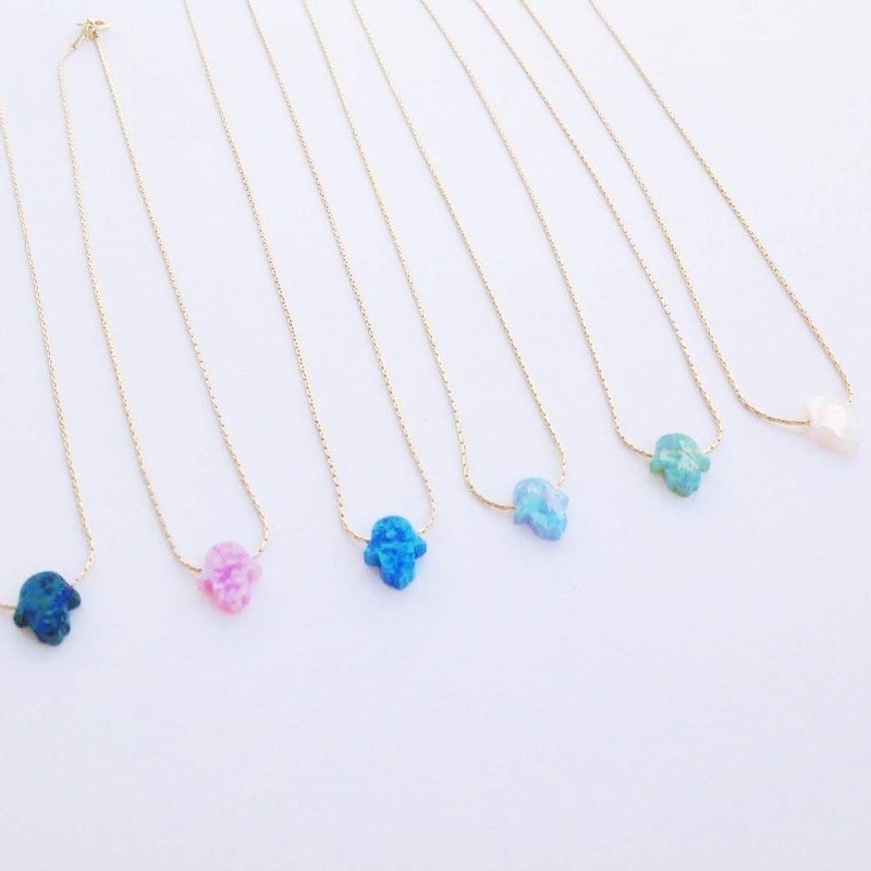 Opal Necklace Blue Opal Hamsa Gold Chain