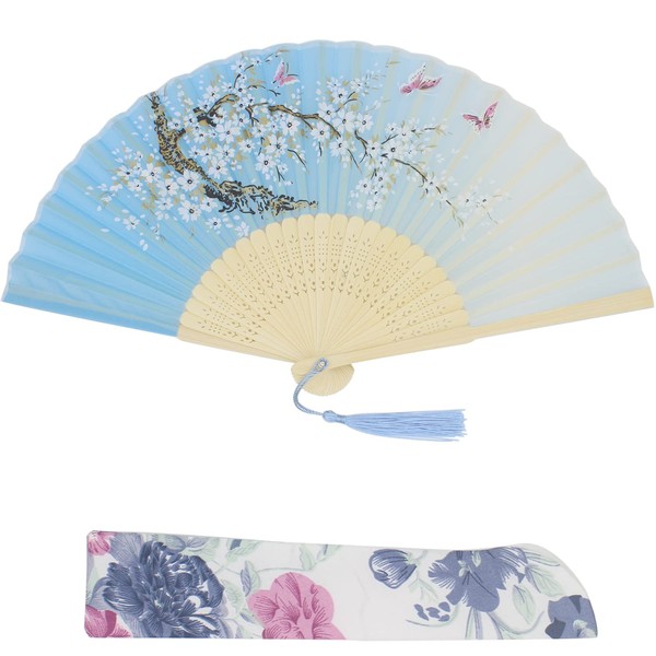 LRMYS Chinese Folding Hand Fan, Silk Fabric Bamboo Ribs Hand Held Foldable Fan for Wedding Party Favor Performance Dance Decorations Festival Gift, 1 Pack