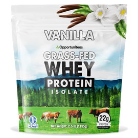 Opportuniteas Grass Fed Vanilla Whey Protein Isolate Powder - 22g Protein Powder Without Artificial Sweeteners, Hormone-Free Cows, Non GMO - 2.5lb