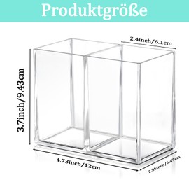 DIFIT Acrylic Pen Holder, Pen Holder with 2 Compartments, Transparent Pen Holder, Desk Pen Holder, Makeup Brush Holder, Pen Holder for Office, School, Household Supplies (Pack of 1)