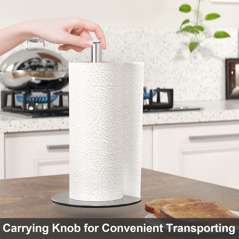 Silver Paper Towel Holder Countertop, Free-Standing Kitchen Roll Holder, Stainless