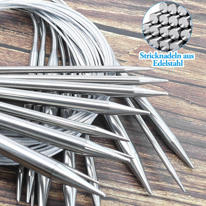 Circular Knitting Needles 120 cm, 9 Pieces Stainless Steel Knitting