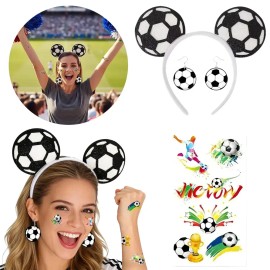 Set Fiesta Temática Fútbol Mundial 2026 Diadema con Pelotas Aretes y Tatuajes Cotillón para Fanáticos y Celebraciones Deportivas