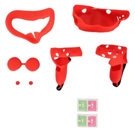5 in 1 Silicone Cover Set for Quest 2 Includes Face Cover Controller Grip Cover VR Shell Cover Dust Cover Shakes Stick Caps Red