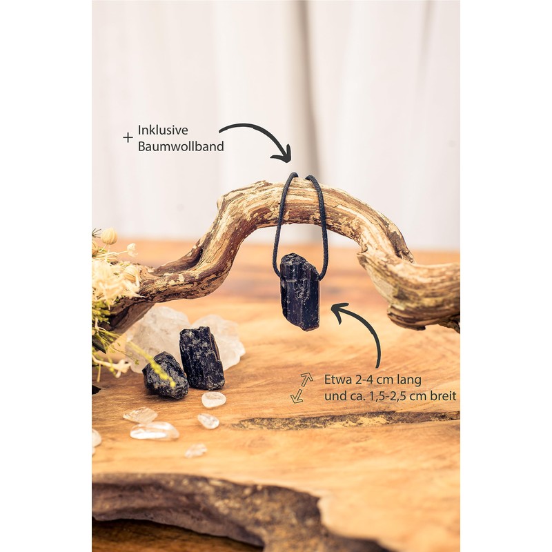 Lebensquelle Plus Black Tourmaline/Schorl Raw Stone Pendant with Leather Cord