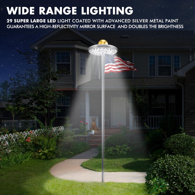 Flagpole Light Solar Powered, 2000 Lumen Brightness, 29 Bright Huge