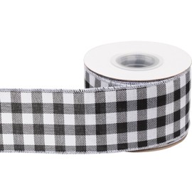 AVANAVA 2-1/2 Inch Wired Gingham Burlap Ribbon – 10 Yards White and Black Plaid Ribbon for Gift Wrapping, Crafts, Wreaths, Farmhouse Decorations, Garlands, Rustic Weddings and Christmas