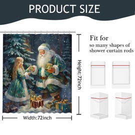Mocsicka Christmas Shower Curtain for Girls Kids Cute Little Girls Santa Claus Shower Curtain with 12 Hooks Green Xmas Trees Snowflake Winter Christmas Bath Decor Fabric Shower Curtain