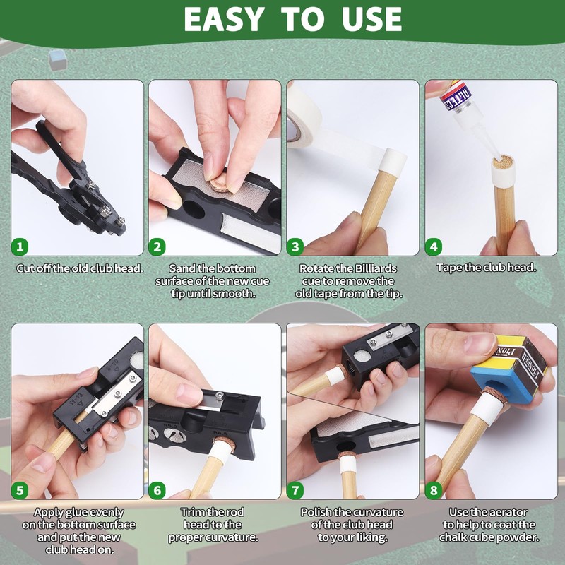 11-in-1 Billiards Pool Cue Tip Shaper, Aluminum Alloy Pool Stick