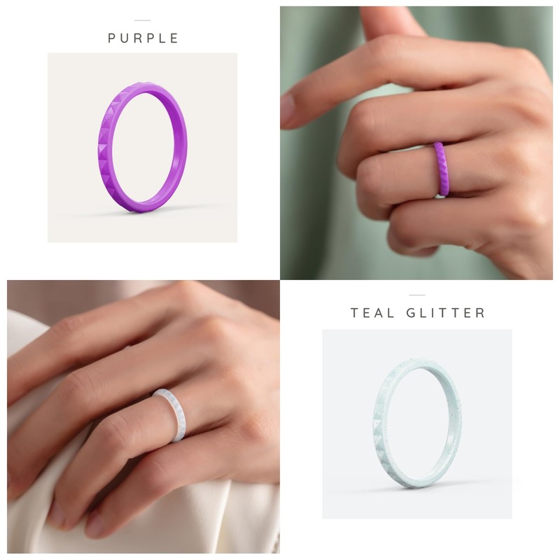 ThunderFit Thin and Stackable Silicone Rings for Women, Rubber Wedding