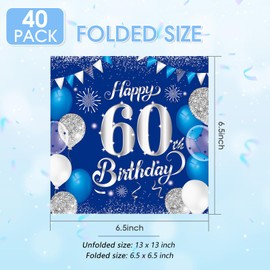 40 PCS Birthday Napkins,60th Birthday Napkins for Boys and Girls Disposable丨Cheers to 60 Years,Happy 60th Theme Party Decorations Supplies(Blue and Silver)