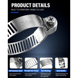 202PCS Stainless Steel Hose Clamp Assortment Kit,8 Sizes from 1/4" to 2" (6-51mm) Adjustable Worm Gear Clamps for Fuel Line,Radiator,Water Pipe,Automotive,Plumbing,with Socket Wrench & Screwdriver