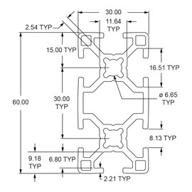8020, 30-3060, 30 Series 30mm x 60mm 30x60 Aluminum T-Slotted Extrusion T Slot Extruded 80/20 Profile Bar Metric (Clear Anodize, 305mm Long)