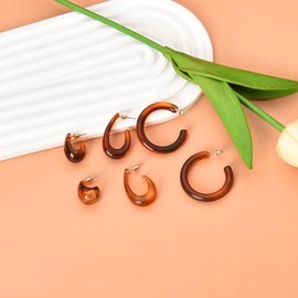 Tortoise Acrylic Acetate Hoop Earrings Chunky Fashion Statement Earrings for Women 3 Pairs Geometric Brown Vintage Earrings Set Huggie Earring for Summer Vocation Holiday Beach Accessories