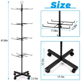 Jitnetiy Retail Display Spinning Display Stand 4 Tier Display Rack Movable Jewelry Keychain Display Stands for Vendor Events Floor Spinner Rack for Store Display (Black)