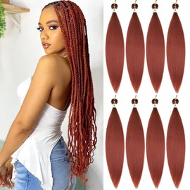 24inch Ginger Pre Stretched Braiding Hair 350 color and reddish brown Pre Stretched Braiding Hair 8packs, Synthetic braiding hair pre stretched 350 With Soft Yaki Texture