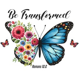 Be Transformed Bible Verse Sticker Set of 3 - Romans 12:2 Butterfly Floral Christian Stickers for Kindles Laptops Water Bottles - Waterproof Holographic Scripture Decal
