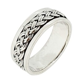 Treasure Bay 8.5mm Solid 925 Sterling Silver Ring Braided Design Spinning Stress Relief Ring (R)