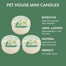 One Fur All Pet House Candle - Cucumber Mint 3 Pack - Odor Eliminator - Natural Wax Mini Candle Set