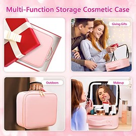 Bolsa de maquillaje de viaje con iluminacin LED con espejo 3 ajustes de color, caja de maquillaje cosmtica, organizador de cambiador para mujeres,... 