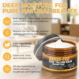 Sarga de ternera para la piel, sargo hidratante orgánico y bálsamo de miel con cera de abeja 100% + miel y sebo de res alimentado con pasto, fórmula natural para hombres y mujeres, aroma