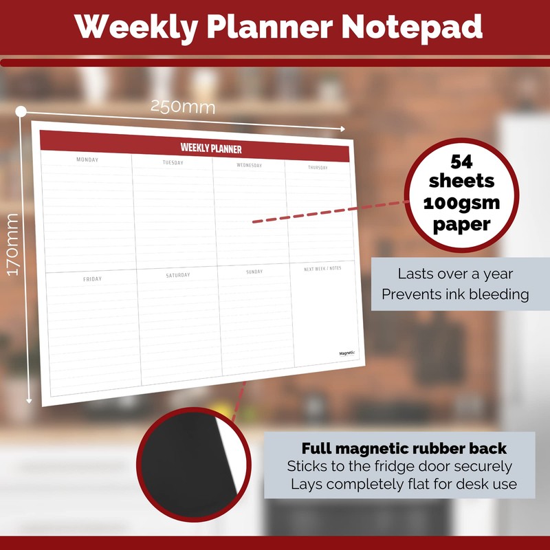 Magnetic Innovations Weekly Planner Notepad, Magnetic Backing for Fridge Mounting,