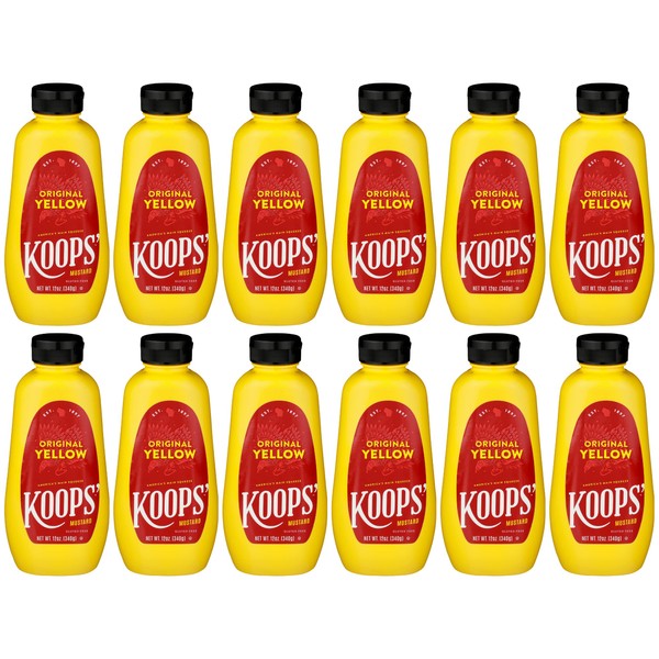 Koops' Original Yellow Mustard – Gourmet Mustard, Gluten-Free, Kosher, Made in USA, From Quality Mustard Seeds, Yellow Mustard Sauce – 12 Oz, Pack of 12