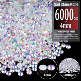 6000pcs 4mm Resin Rhinestones Bulk, White AB Flatback Round Jelly Rhinestones Bedazzling Non Hotfix Crystal Gems Large Quantity Wholesale for DIY Crafts Clothes Bottles Tumblers Face Makeup Manicure
