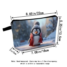 MoCaliduccious Arctic Penguin Print Cosmetic Bag Penguin with Textured Hat & Scarlet Scarf Holiday Cheer & Birthday Gift for Winter Celebrations