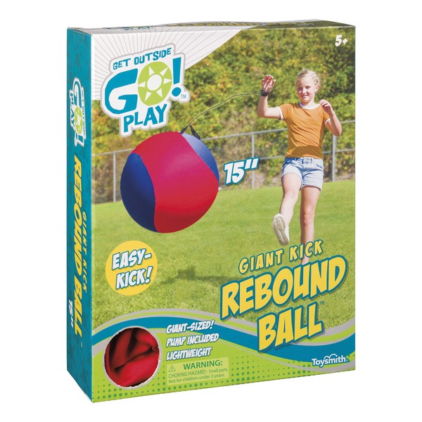 Toysmith Giant Kick Rebound Ball with Wrist Strap and Pump-Fun for Boys and Girls-Outdoor Toys (2081), 15" diameter, Assorted