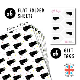 Cat Wrapping Paper - Black Cats - 6 Sheets Eco Friendly Wrapping Paper for Men and Women - Birthday Wrapping Paper for Cat Lovers - with Stickers - by Central 23
