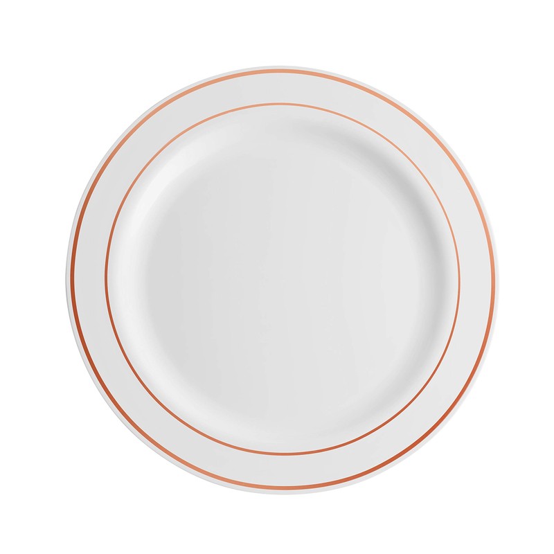 Munfix 100 Rose Gold Rim Plastic Plates Set, 50 Pcs